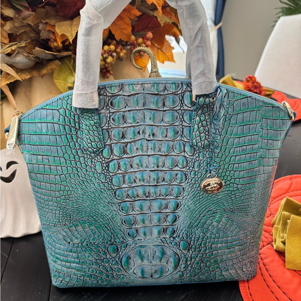 Brahmin Teal Crocodile-Embossed Tote NWT